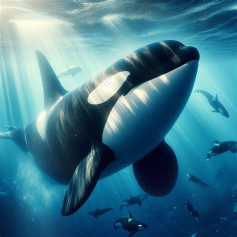 Imagen hiperrealista de la orca ballena asesina en el océano azul