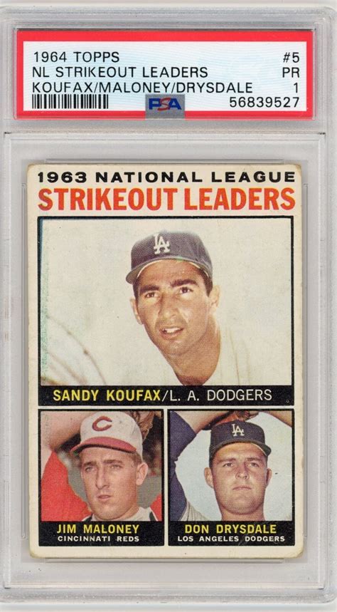 Topps Nl Strikeout Leaders Koufax Maloney Drysdale Psa Ebay