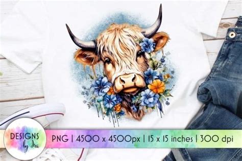 Highland Cow With Flowers Sublimation Graphic By Designs By Ira · Creative Fabrica