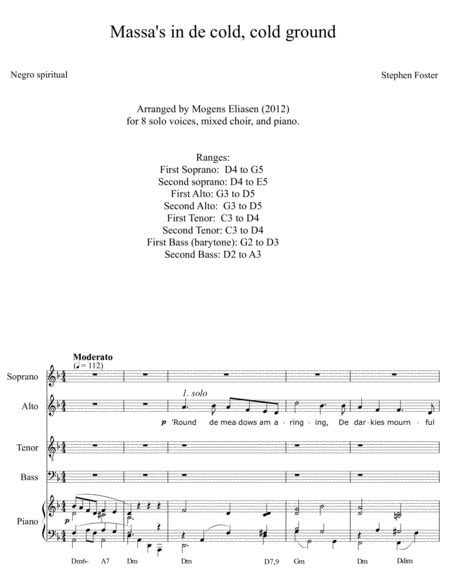 Massa S In De Cold Cold Ground Arr Mogens Eliasen Sheet Music