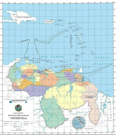 mapa de la zona económica exclusiva y conjunto de islas venezolanas