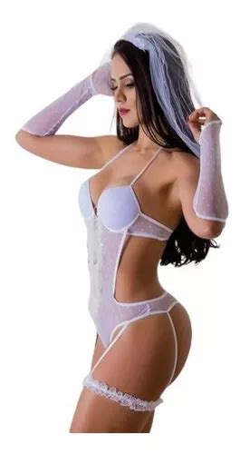 Lingerie Branca Noiva Sexy Noite De Nupcias Sensual C Bojo