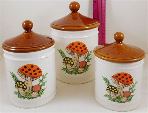 Vintage Canister Set 3 Merry Mushroom 1982 Sears Roebuck Vintage