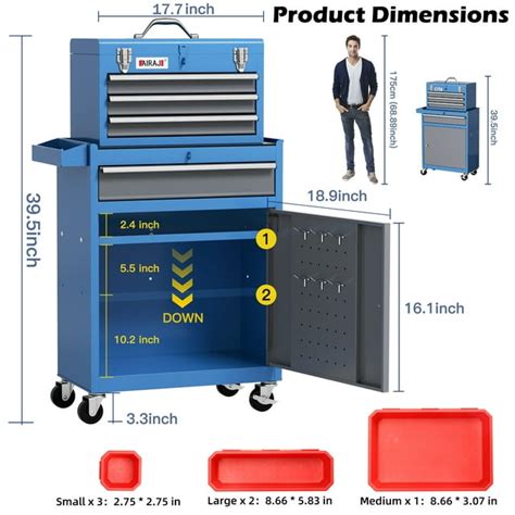 Airaj Large Mobile Tool Box Detachable Cabinet With Lockable Drawers