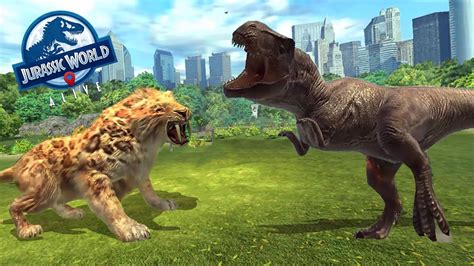 The Epic Battle: T Rex Vs Smilodon Fight - Jurassic World Alive - YouTube