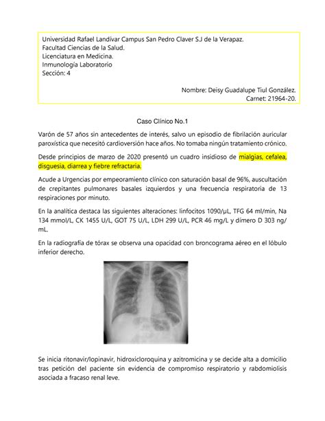 Caso Clinico De Inmunolog A Caso Cl Nico No Var N De A Os Sin