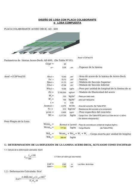 Hoja Excel Para El Diseno De Losa Con Placa Colabo Javier Rojas Flores Udocz