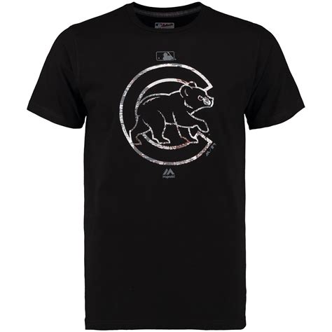 Men's Chicago Cubs Majestic Black Authentic Collection Clubhouse Fashion Foil T-Shirt