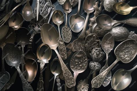 Premium AI Image | Antique silver spoon collection with spoons of various shapes and sizes ...