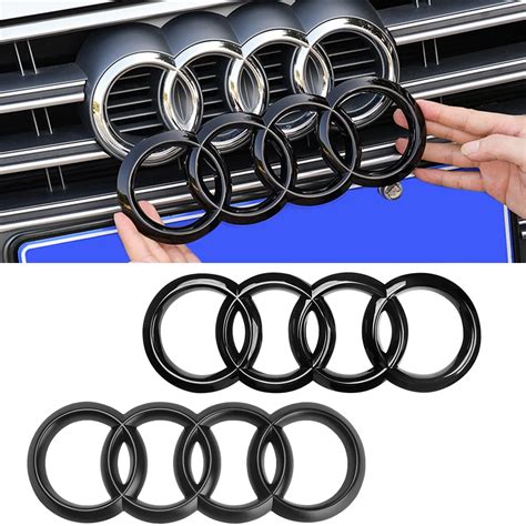 4 Rings Logo Abs Chrome Black Car Front Hood Emblem Bonnet Badge Rear