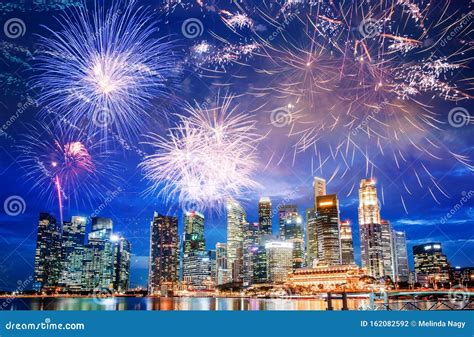 Fireworks on Singapore Skyline New Years Eve Stock Photo - Image of ...