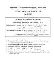 Study Guide For Final Exam W2013 ENVS 1000 Environmental Science