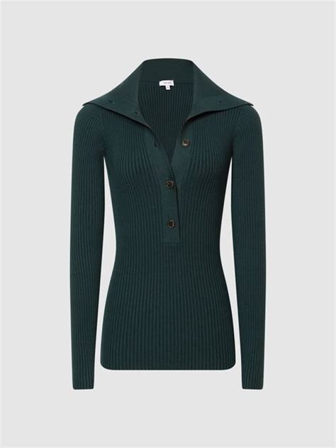 Reiss Maia Button Collar Jumper Top Reiss Usa