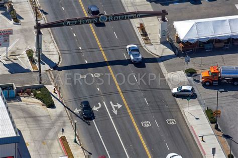 Aerial View Us Route 66 And Us Route 66 Signs In Victorville San