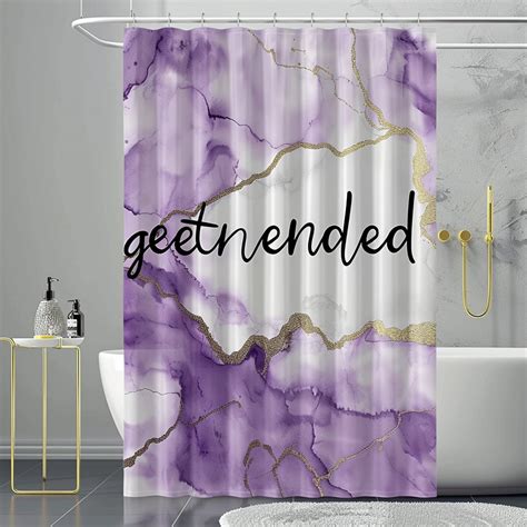 Modern Marble Print Shower Curtain With Get Naked Lettering In Black