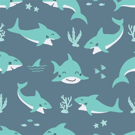 Premium Vector Cute Shark Seamless Pattern