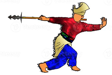 Silat Warrior Doing Dance Silat With Spear 17901579 Png