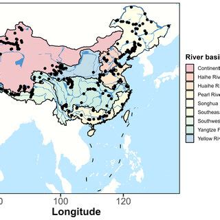 Map showing the locations of collected samples from major rivers across ...