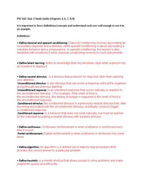 Psy 102 Review Quiz 2 Psy 102 Quiz 2 Study Guide Chapters 4 6 7