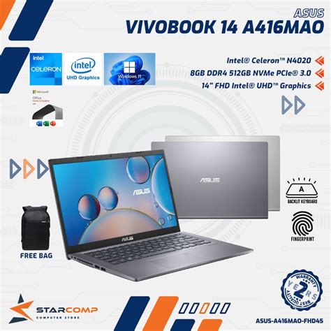 Jual ASUS Vivobook 14 A416MAO Celeron N4020 8GB 256GB 512GB SSD 14 FHD