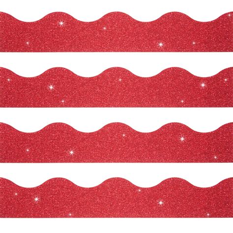 Buy 160 6 Feet Christmas Bulletin Board Borders Red Glitter Scalloped