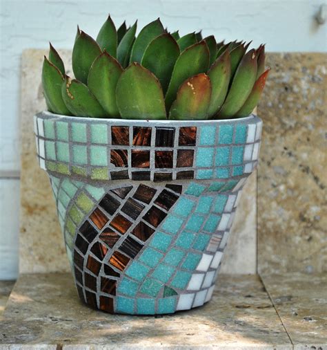 Tile Mosaic Planter Pot Succulents 4 Flower By Midcenturymosaics