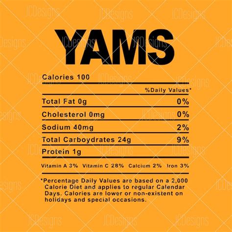 Yams Food Nutrition Facts Svg Holiday Christmas Thanksgiving Etsy