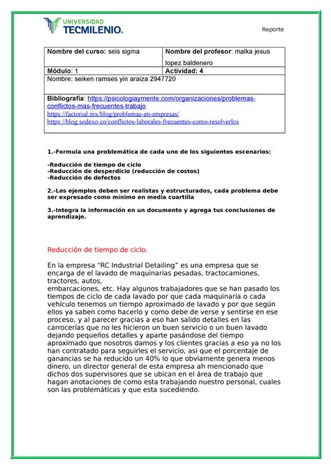 Seis Sigma Act Act Reporte Nombre Del Curso Seis Sigma Nombre