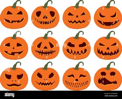 Halloween Scary And Funny Jack O Lantern Pumpkins Collection Vector