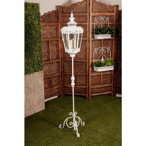 Litton Lane White Metal Standing Decorative Candle Lantern The