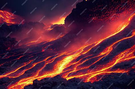 Premium Photo | Flow of melted magma during volcano eruption on ground