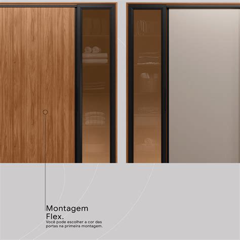 Nogueira Touch Nude Prime TX Guarda Roupa Casal 4 Portas Vidro Reflecta E 4 Gavetas Laredo