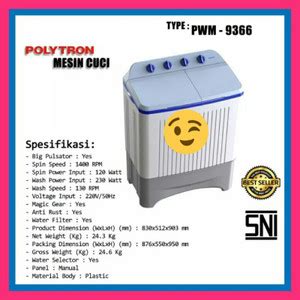 Jual Mesin Cuci Twin Tube Polytron Pwm New Model Terbaru