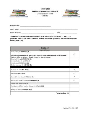 Fillable Online Course Selection Sheet As Of Pdf Fax