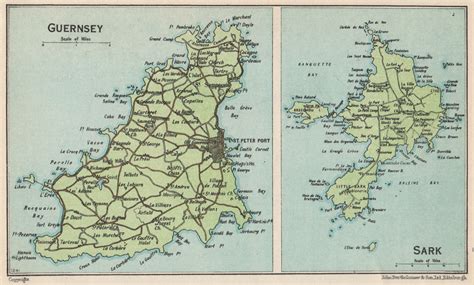 Guernsey Sark Vintage Map Plan Channel Islands St Peter Port Old