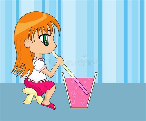 Cute Cartoon Girl Drinking Stock Illustrations 2832 Cute Cartoon