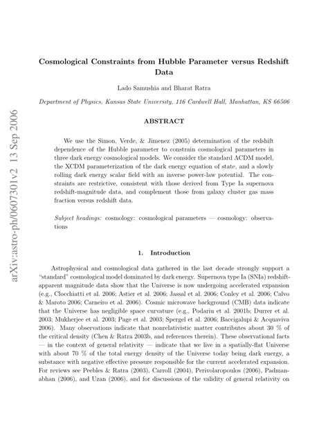 PDF Cosmological Constraints From Hubble Parameter Versus Redshift Data