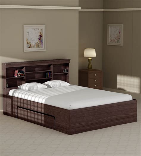 Buy Toya Queen Size Bed In Walnut Finish With Drawer Storage At 10 OFF