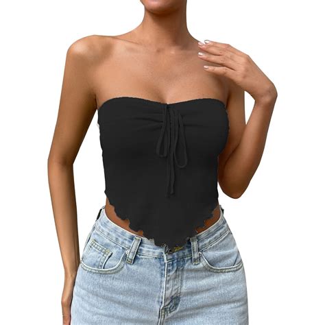 Vbarhmqrt Crop Tank Tops Women Women Sexy Wooden Ear Edge Hanging Neck Sling Two Wear Chest Wrap