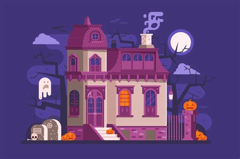 Halloween Haunted House Scene By KrugliVector | TheHungryJPEG