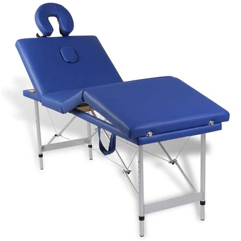 Mesa de massagem dobrável em azul 4 zonas estrutura aluminio