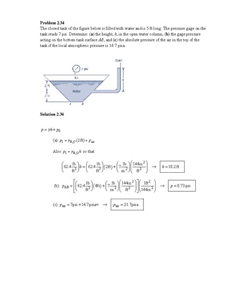 HW2 Solutions Prof Asadi The Closed Tank Of The Figure Below Is