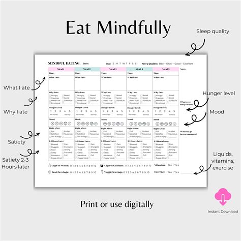 Mindful Eating Journal Printable Intuitive Eating Journal Etsy