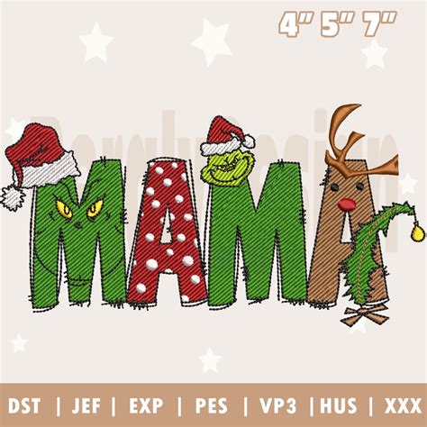 Christmas Mama Embroidery Machine Design Retro Chrismas Mama