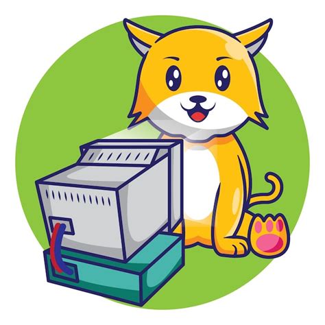 Lindo Gato Trabajando En Dise O De Dibujos Animados De Computadora