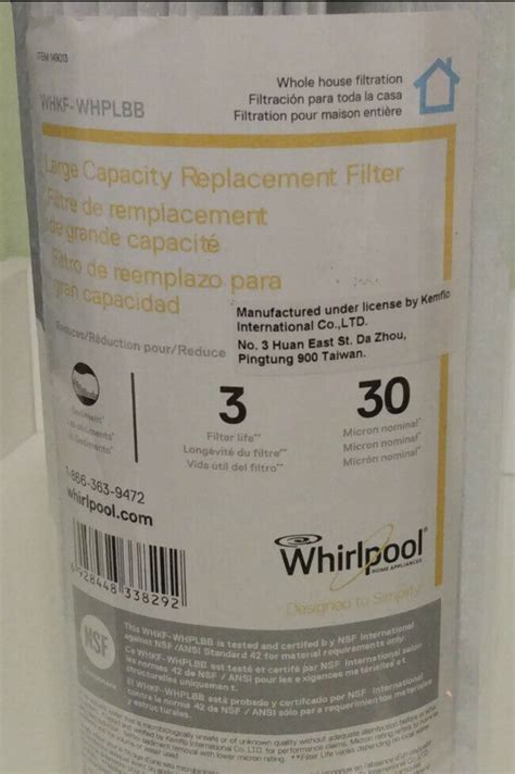 Whirlpool Whkf Whplbb Large Capacity Micron Pleated Whole House