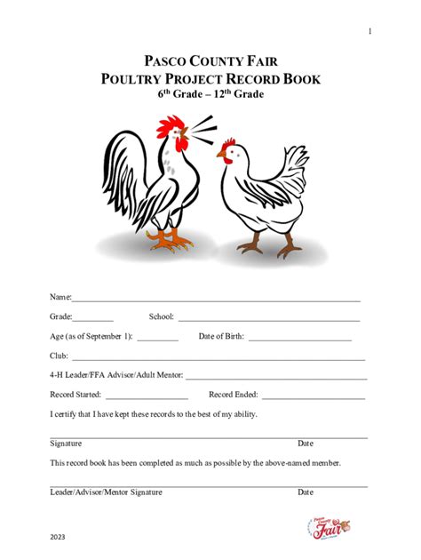 Fillable Online Pasco County Fair Poultry Project Record Fax Email