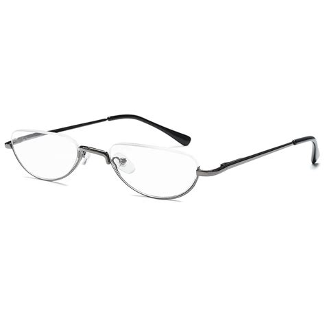 Koosufa Metal Half Moon Reading Glasses 4 00 Spring Hinge Women Men Half Frame Readers