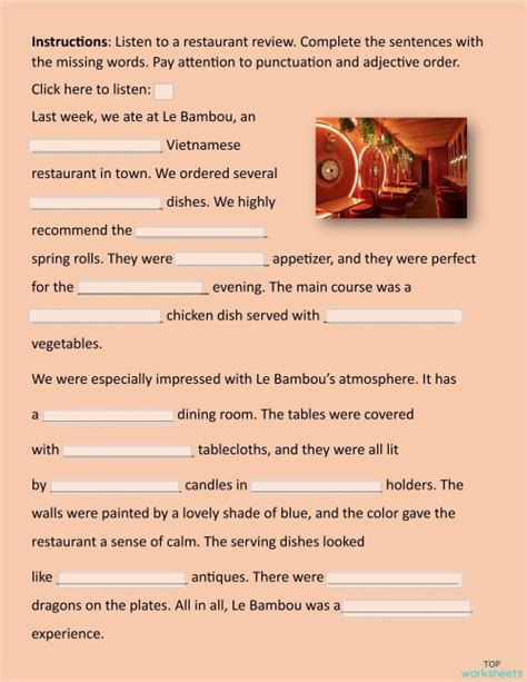 Adjective Order Interactive Worksheet Topworksheets