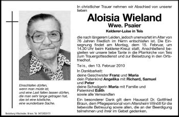 Traueranzeigen Von Aloisia Psaier Trauer Bz